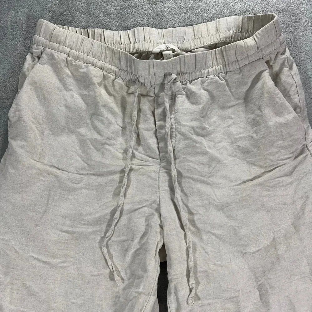 H&M Linen Blend Pants Womens Medium Beige Relaxed Drawstring Wide Leg